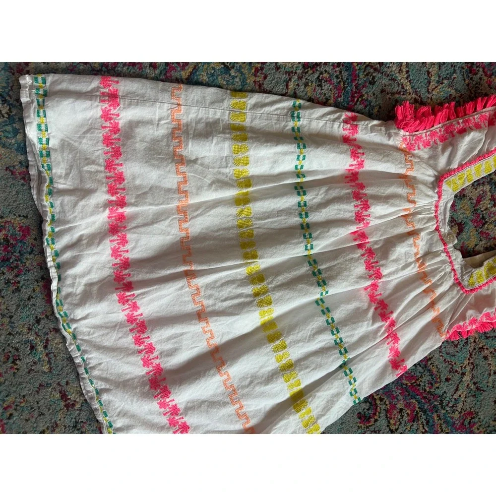 Cat &‎ Jack Girls Dress White Neon Embroidered Palm Tree Pineapple Fringe bin B